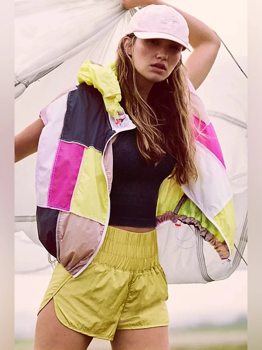 Free People‎ Breakers Patchy Windbreaker Hoodie Vest